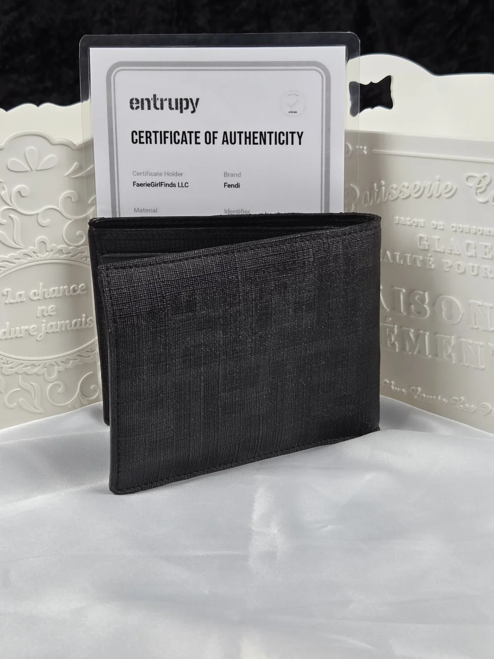 Fendi Black Zucca Coated Canvas Bifold Wallet with Entrupy COA